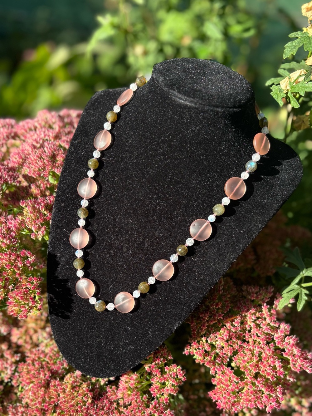 Beaded Labradorite and sea glass necklace.
